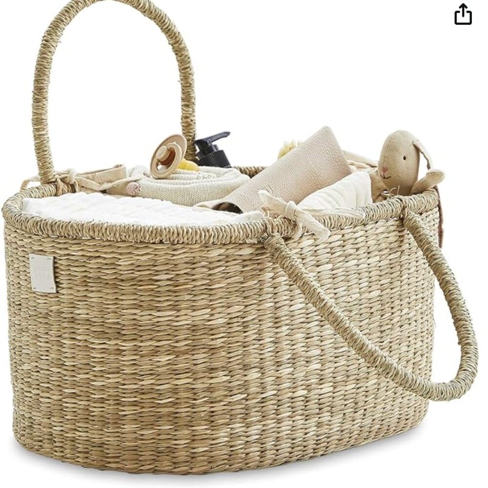 Bebe Bask Handmade Seagrass Baby Diaper Caddy Organizer
